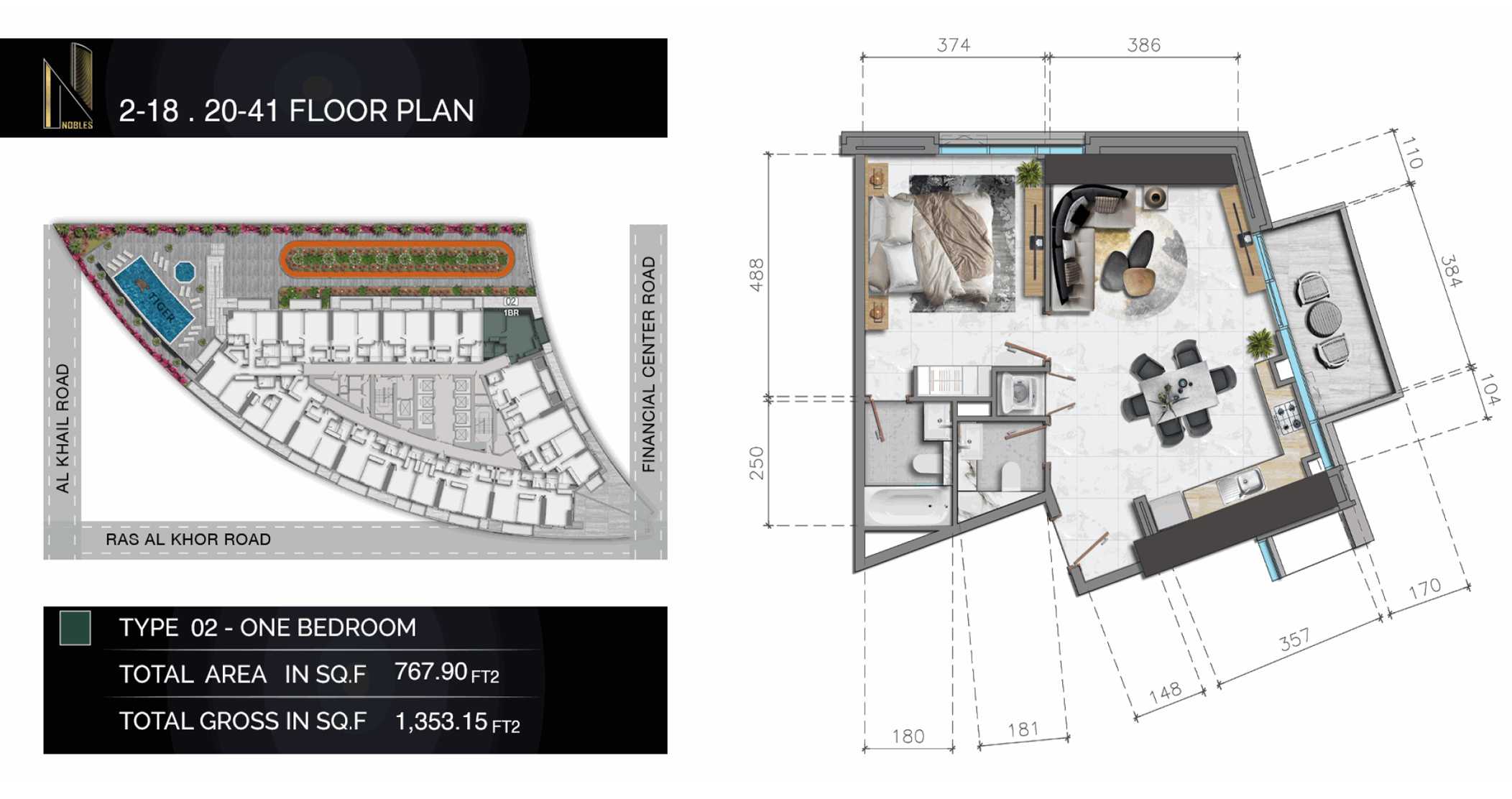 1 Bedroom, Type 02, 2-18.20-41 Floor